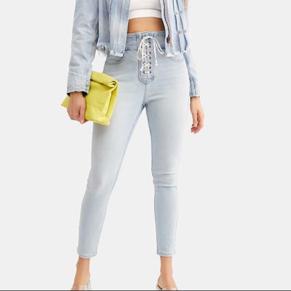 Free People CRVY Knot Lace Up Skinny Jeans 27